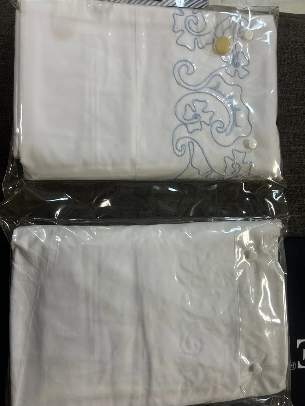 Hand-Embroidered White & Light Blue Queen Sheet Set